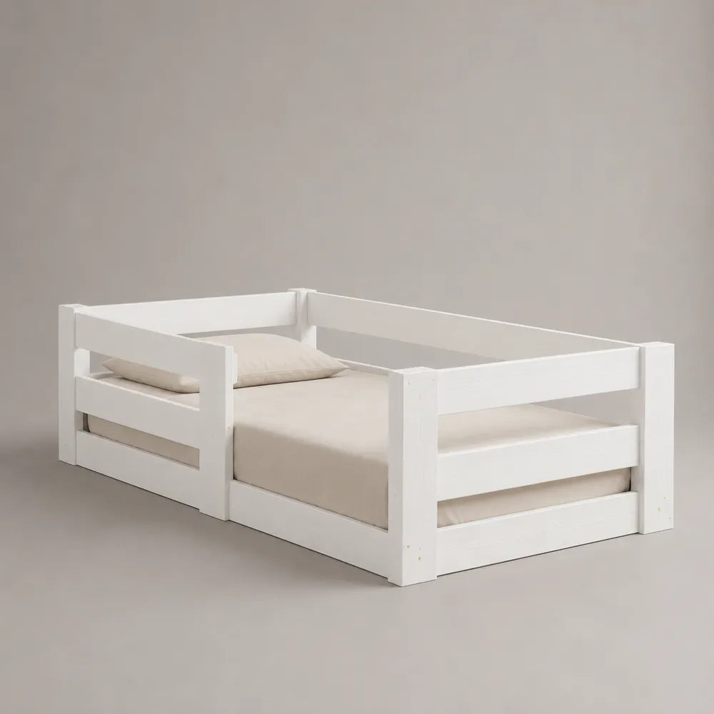 Lit enfant en bois blanc avec barrières de protection 90 x 200 cm