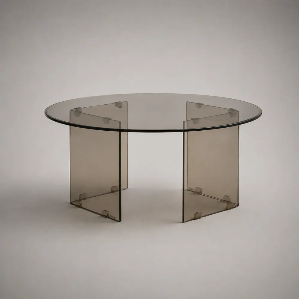 Table basse ronde en verre trempé transparent fumé avec pieds en verre 100 x 100 x 40 cm