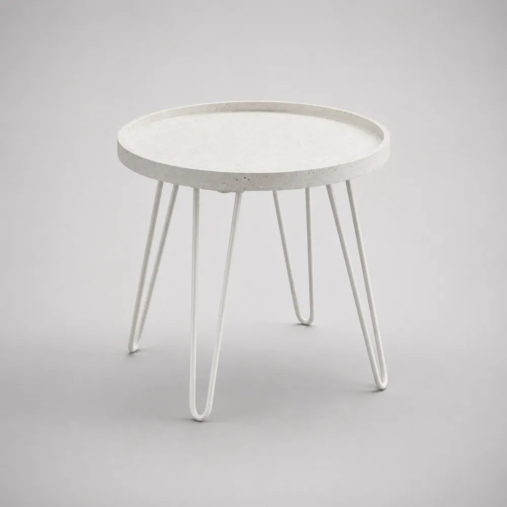 Table basse ronde en MDF effet terrazzo avec pieds en acier blanc 60 x 60 x 45 cm