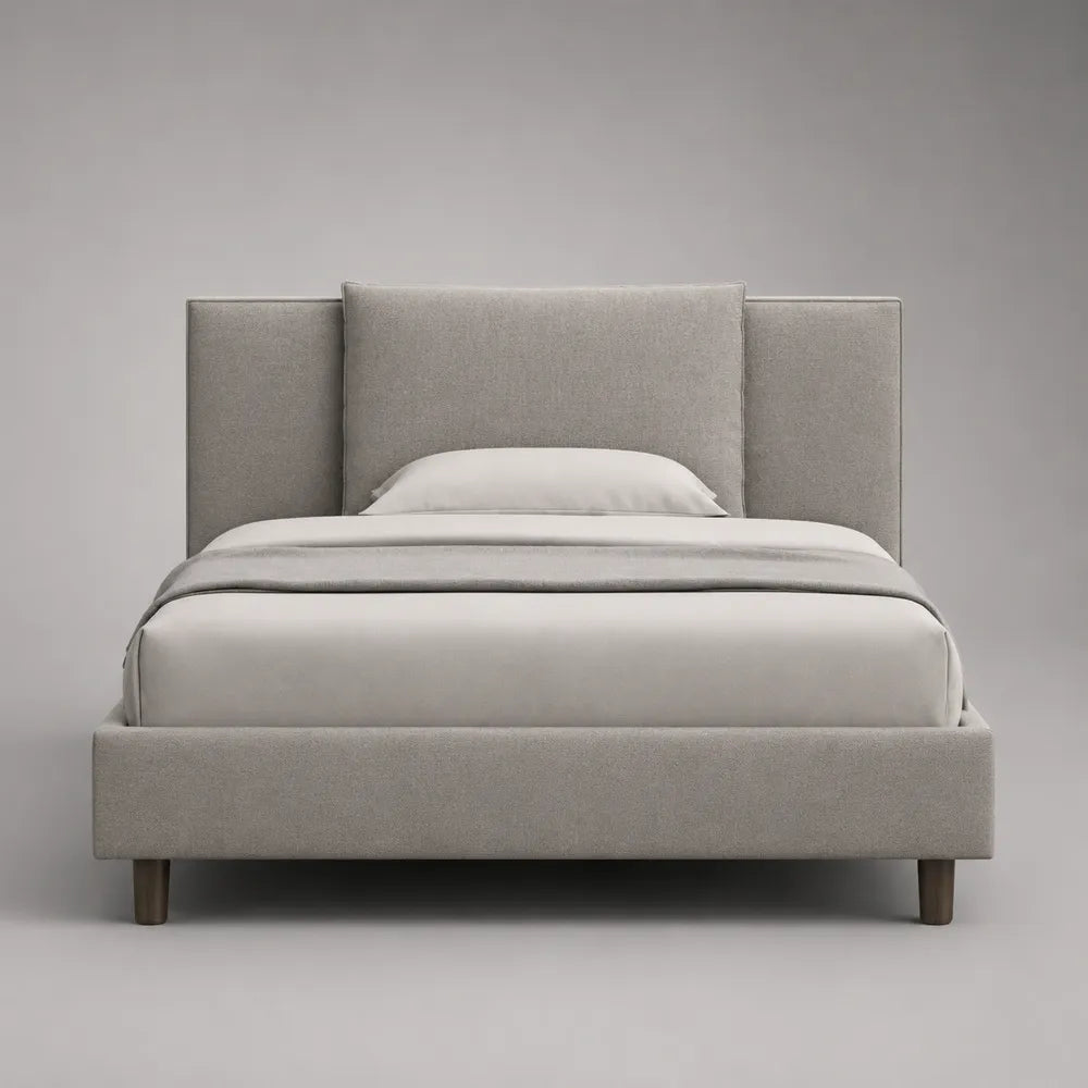 Lit double rembourré en tissu gris avec tête de lit rectangulaire 160 x 200 cm