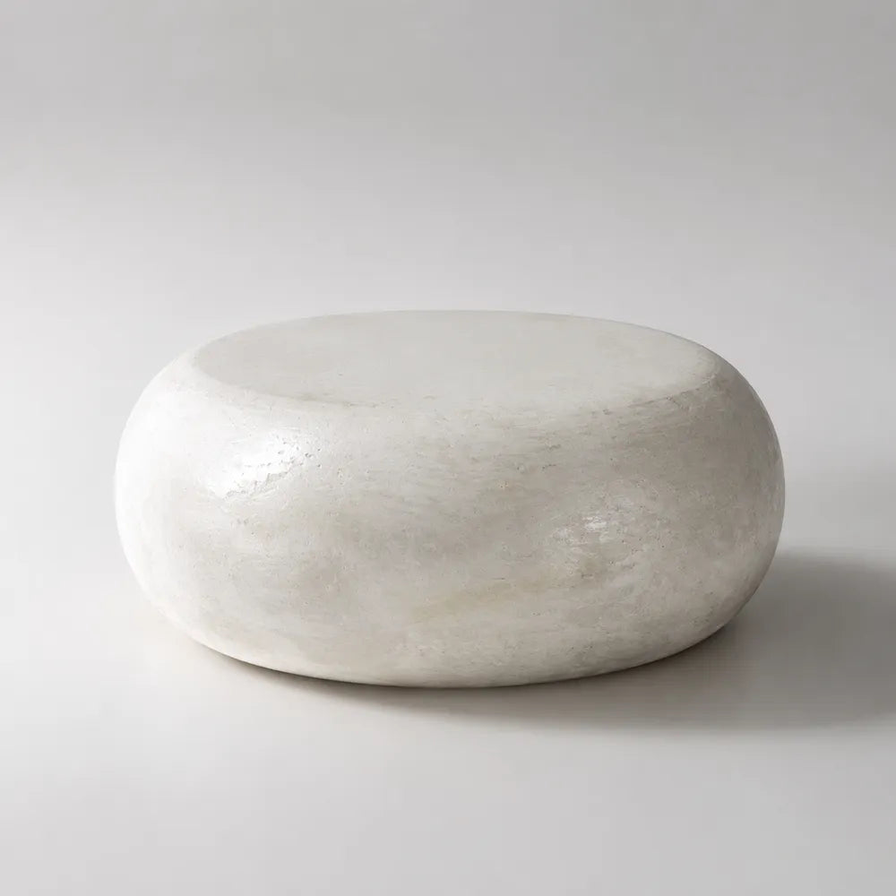 Table basse ovale en résine effet pierre blanche 100 x 60 x 35 cm