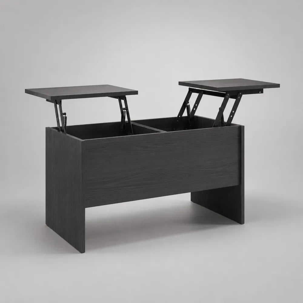 Table basse relevable en MDF noir avec coffre de rangement et double plateau 120 x 60 x 45 cm