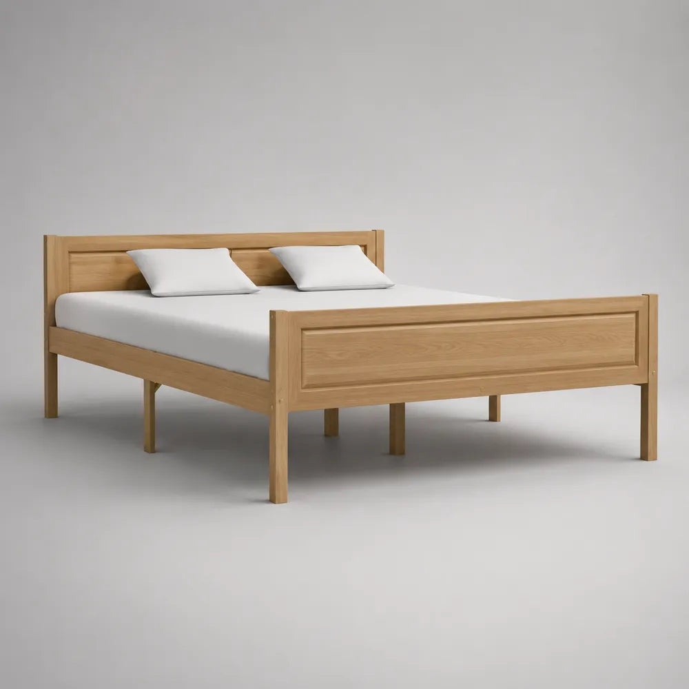 Lit double en bois effet chêne clair avec tête de lit et pied de lit 160 x 200 cm