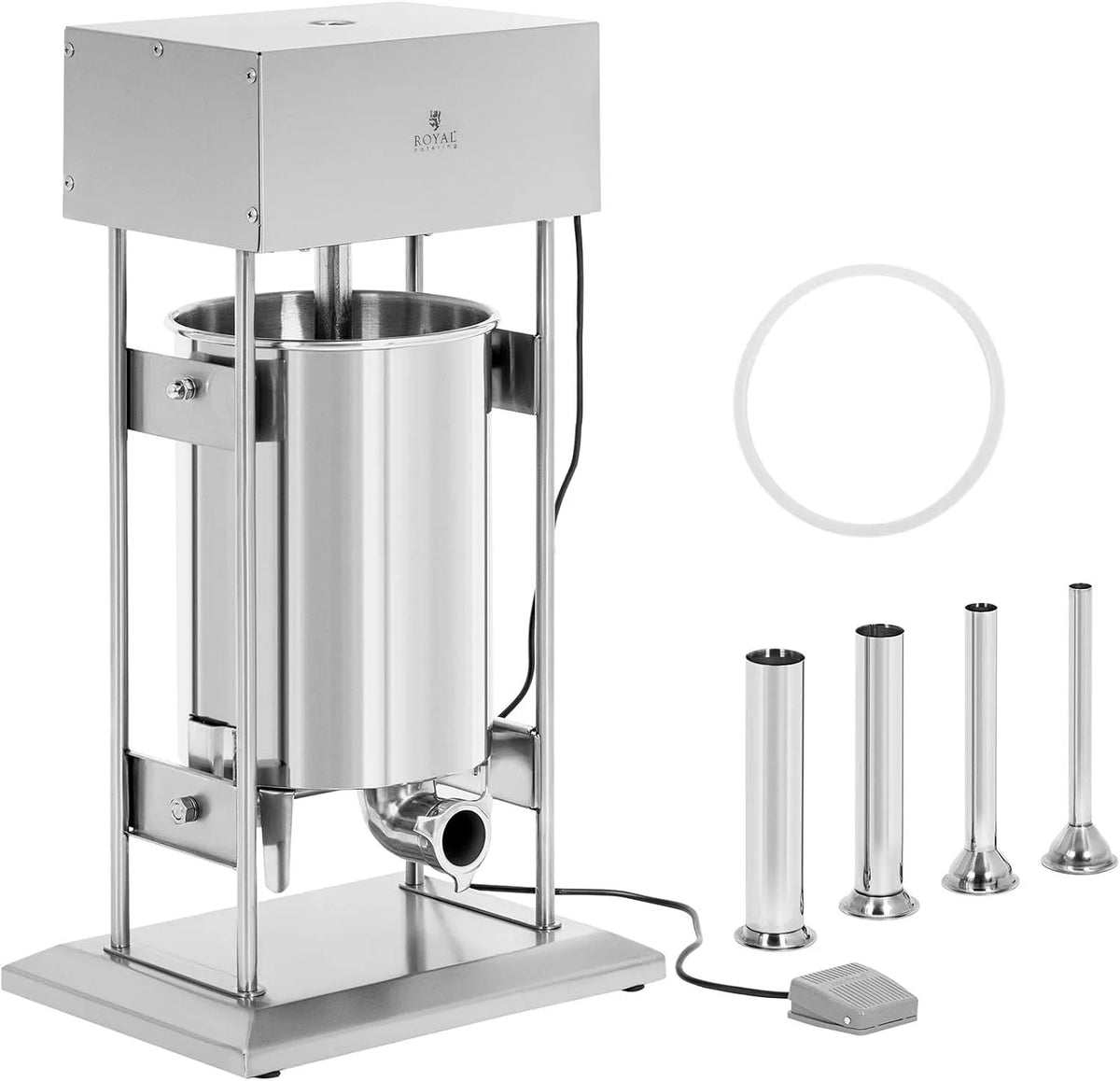 Royal Catering, Machine à saucisse Poussoir à saucisse professionnel, Poussoir à saucisses 20 l électrique avec 4 tubes de remplissage