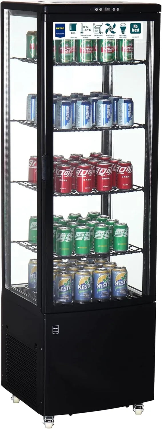 Modèle Vitrine Réfrigérée GGC3235B METRO Professional, 4 Étagères Réglables, 0-12°C, finition noire, capacité 235 L, avec 4 Roues