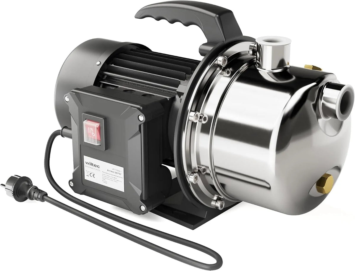 Wiltec pompe JET110S, puissance 1100 W, avec Câble de 2 m, en Acier inoxydable, dimensions 360 x 225 x 245 mm, 4600 L/h