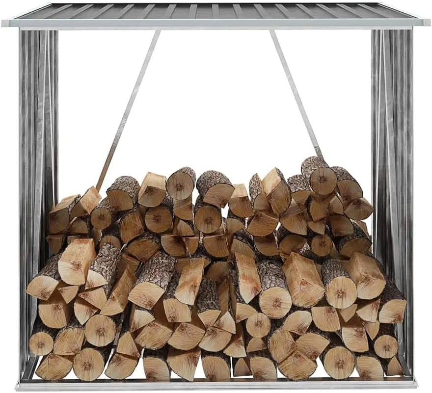 Abri à bûches, ARKEM Abri de Stockage à Bois Acier galvanisé 163x83x154cm Anthracite, Panier Buches Bois Interieur, Range Bois