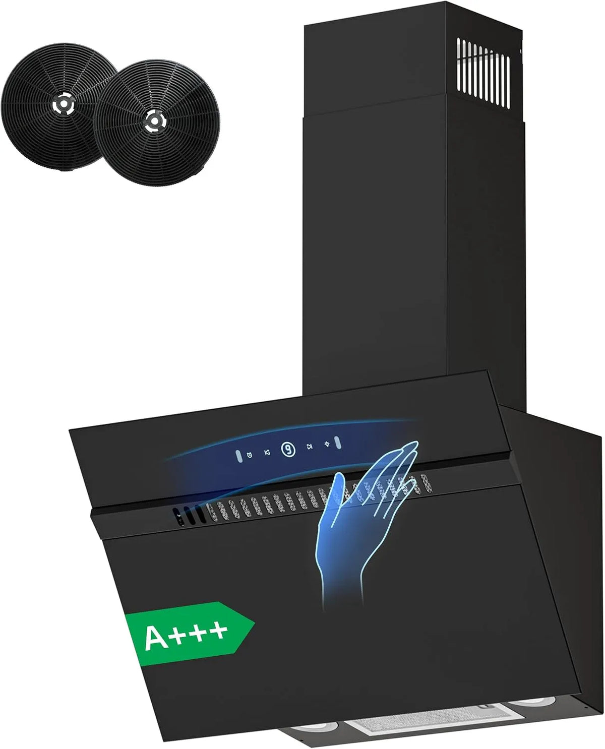 Hotte aspirante FIREGAS, hotte de cuisine 9 niveaux de vitesse, débit d'air 684 m³/h, commande tactile et gestuelle, inclinée 60 cm
