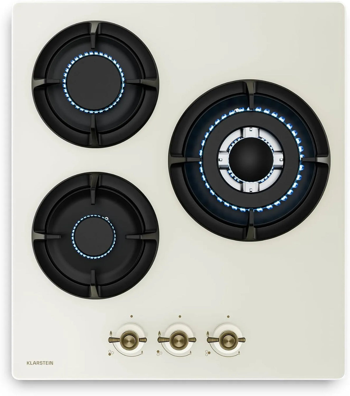 Klarstein plaque de cuisson, puissance 6050W, Verre, Sécurité Flamme, Style Rétro, Crème, Victoria De Cuisson Gaz 3 Feux, largeur 45cm, Kit Inclus