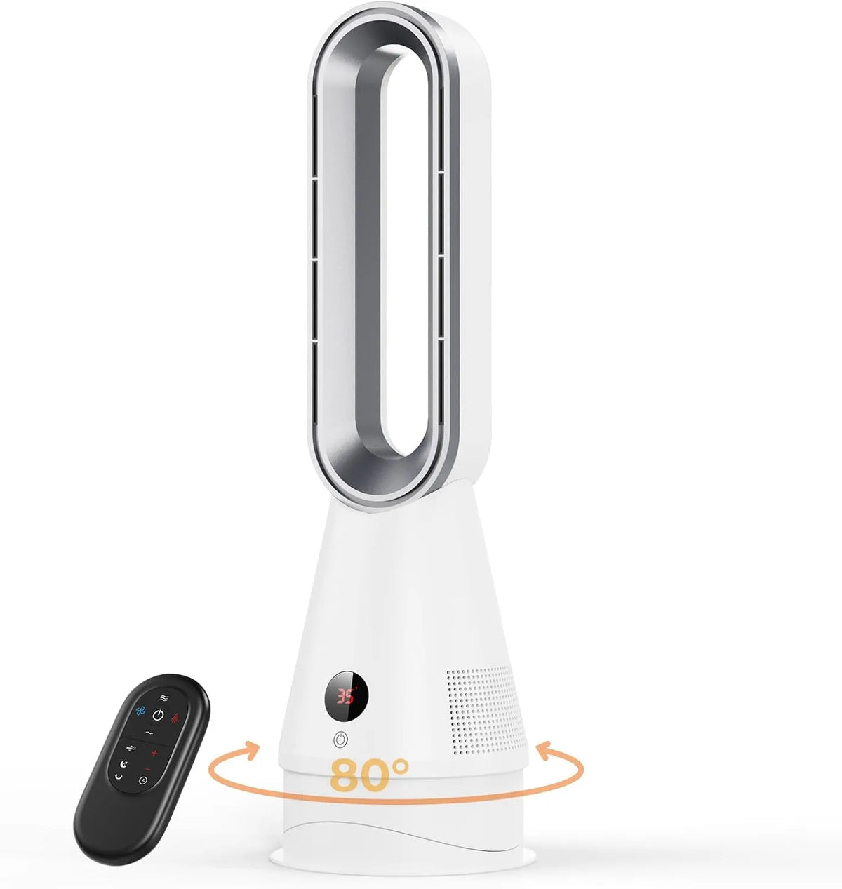 Ventilateur Chauffage, Oscillation à 80°,3 Modes Heater,8 niveaux de vitesse, Tour sans Pales, Fonctions Chaud Froid