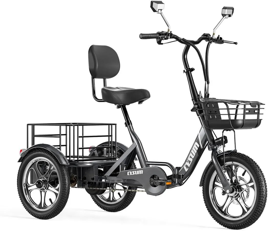 Tricycle électrique, 3 Roues Pliant Homme Femme, T1 Pro Velo électrique pour Adultes, Moteur de 250 W, 16'' Cargo E-Tricycle