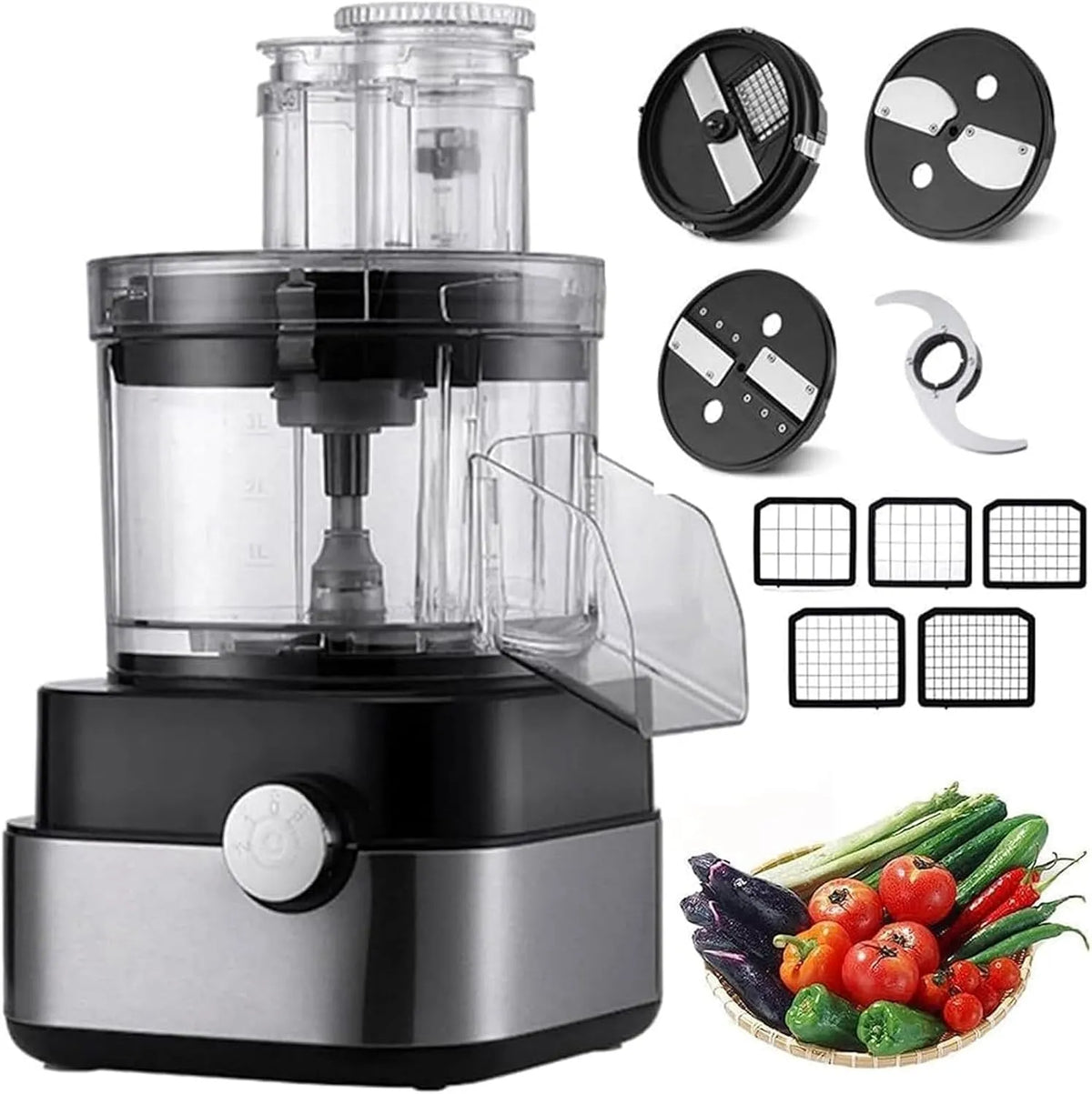 Multifonction pour légumes Hachoir électrique, puissance 600 W, capacité de 5 000 ml, hachoir à viande polyvalent, 5 cubes et 4 disques à lames