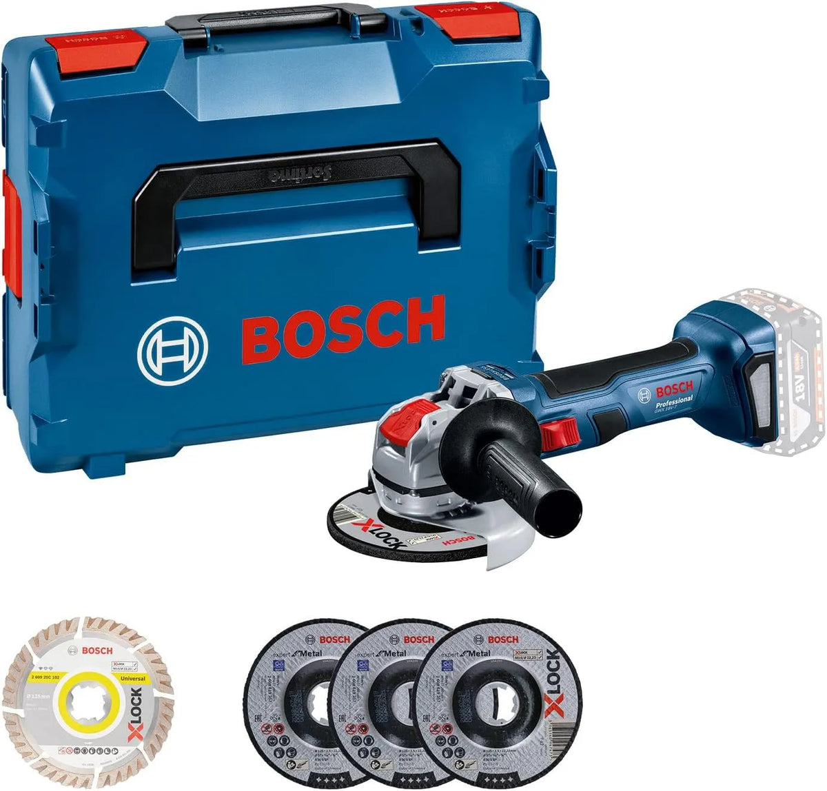 Bosch Professional 18V System meuleuse angulaire BITURBO GWX avec X-LOCK 18V-7, 1 capot protection 125 mm, L-BOXX, poignée, meuler