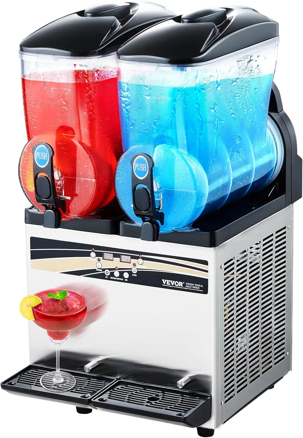 Vevor machine à granité, avec Réservoirs 2x15 L, Machine à Boissons Glacées en Acier Inoxydable, pour Maison Restaurants Cafés Bars