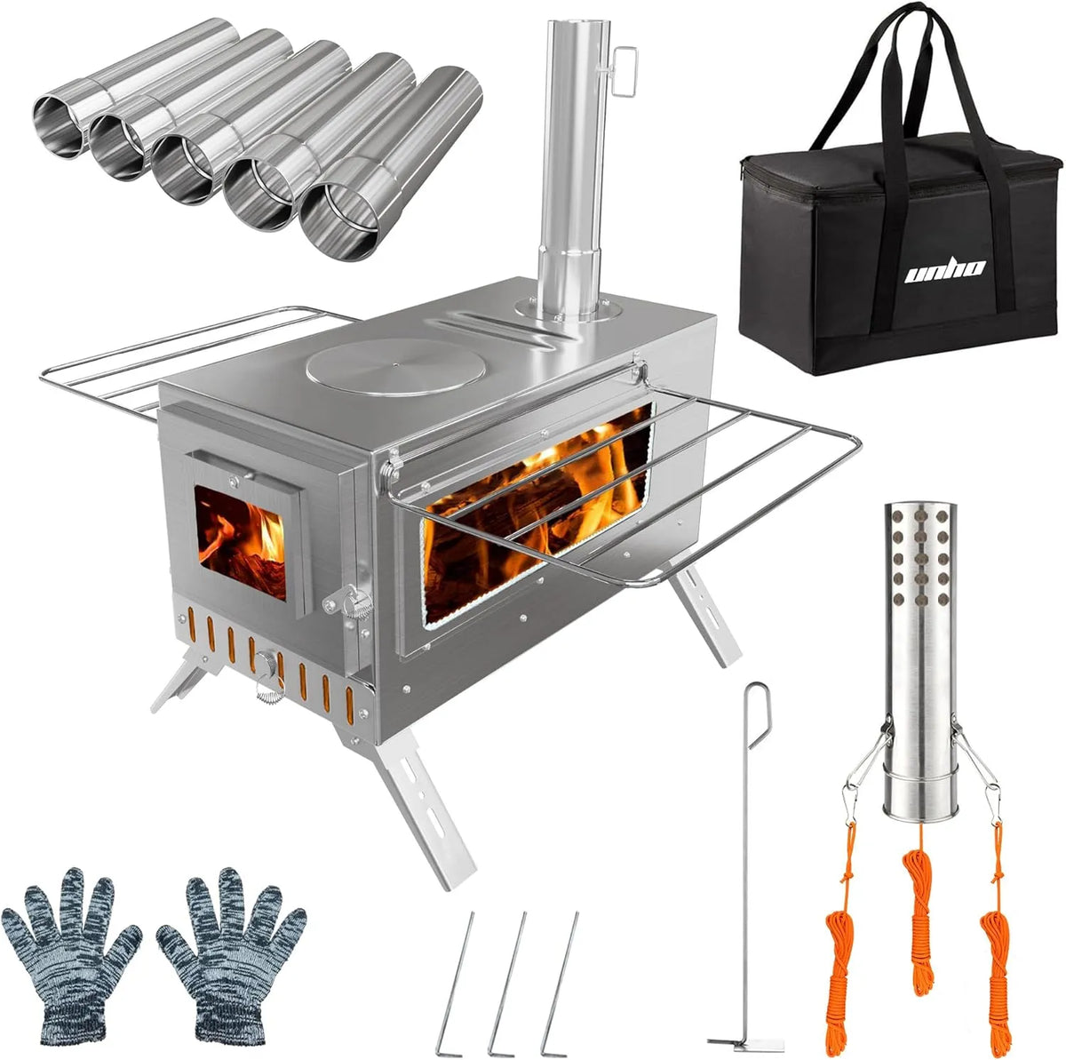 Poêle à bois, Four à Bois Extérieur, Chauffage 40x19,5x24cm, Camping avec Cheminée: Réchaud de Tente Portable