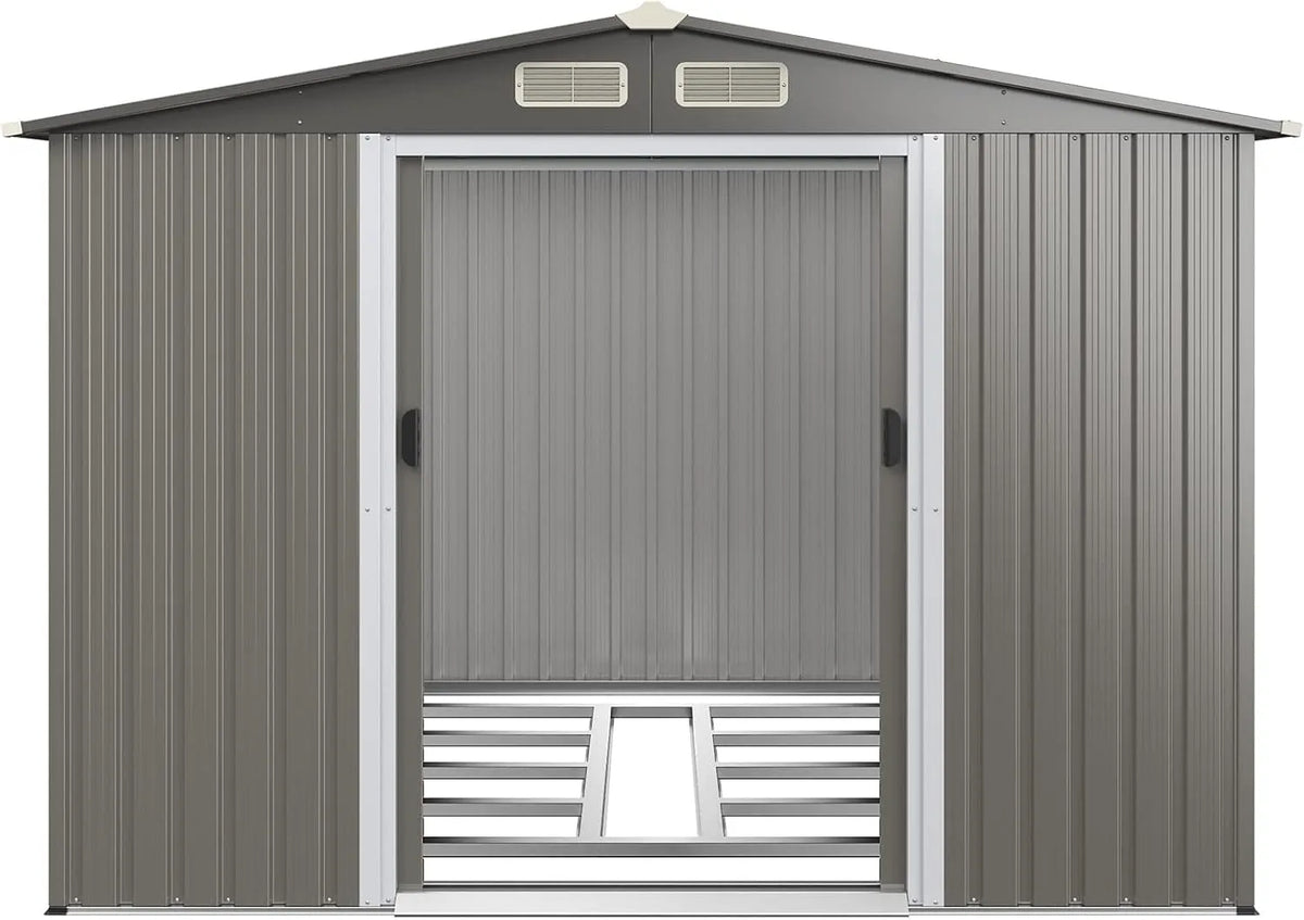Abri de jardin Goplus, Cabane de Rangement à Outils 8,59m³, Cabine de Jardin Extérieur Porte Coulissante, Toit finition grise Foncé