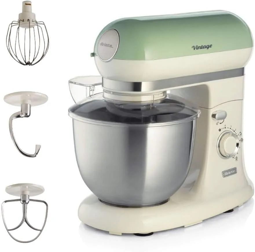 Ariete Pétrin Vintage, Batteur Circulaire Pour Pain 1588, Capacité de 5,5 Litres, 7 niveaux de vitesse + Impulsion, puissance 1200W, Pizza, Hob, Vert