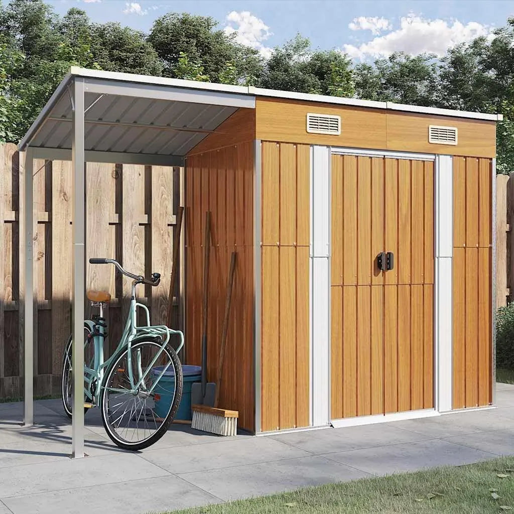Abri de jardin, avec toit prolongé marron clair 277x107x181 cm, Poids 41.56KG, Maison & jardin, Pelouses & jardins, Vie en extérieur, Brun