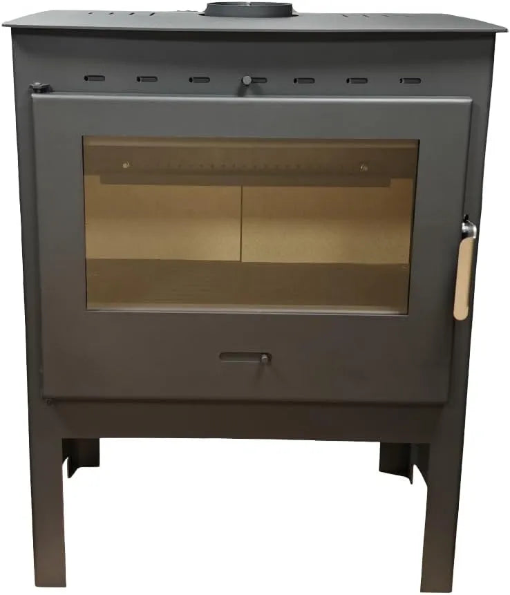 Poêle à bois MF Seren, puissance 13,4 kW en acier avec foyer panoramique, chambre en vermiculite et verre céramique propre