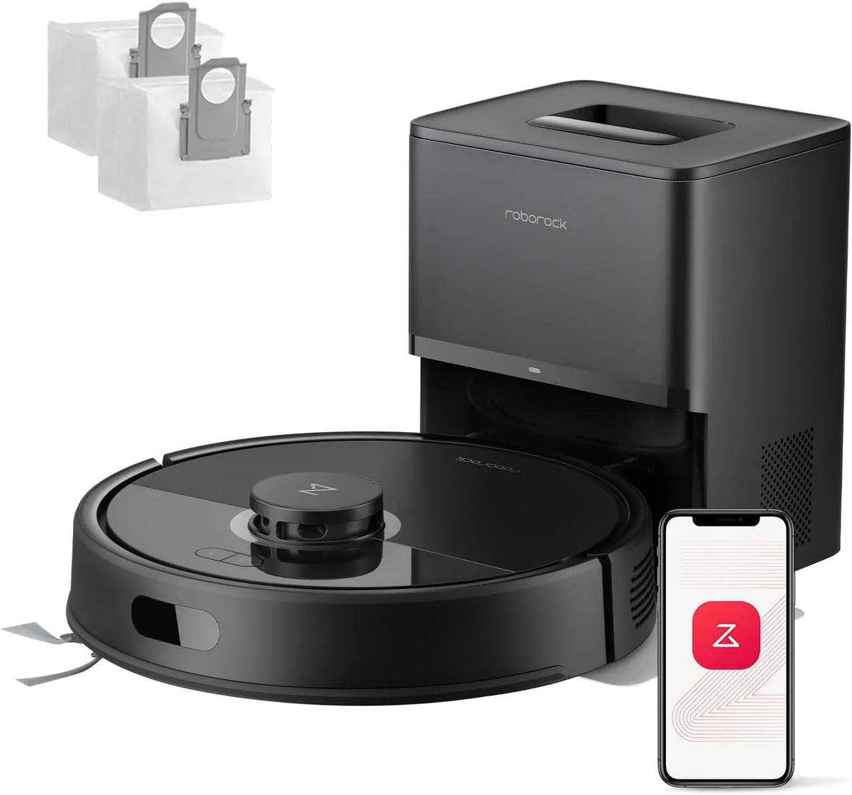 Roborock aspirateur robot 8000, 3 Niveaux d'eau, Vidange Automatique, Navigation LiDAR, Tapis, Q7 L5+ Set Laveur avec Station, Pa Aspiration, App