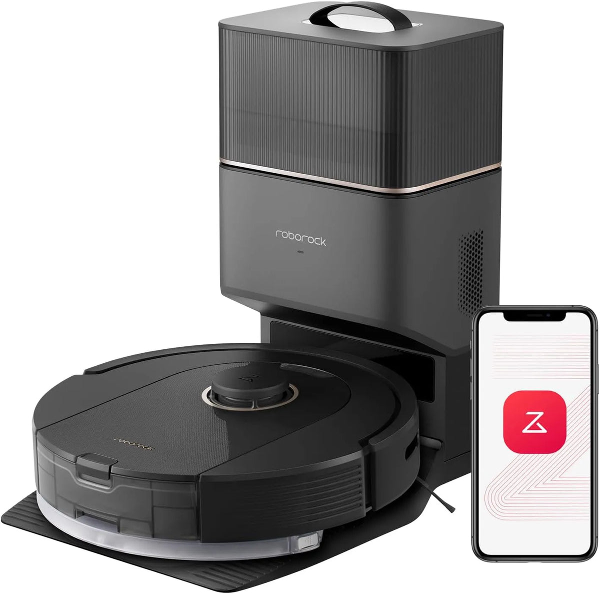 Roborock aspirateur robot, Q5 Pro+ avec Base, 5500Pa, capacité 2.5L Sac à Poussière, capacité 180ml Réservoir, DuoRoller, Vidage Automatique