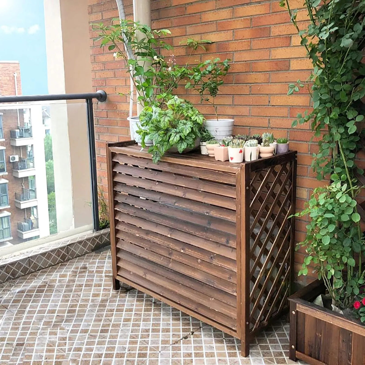 Climatiseur Cache, dimensions 105 x 47 x 80 cm, en Bois avec Grille et Habillage, élégant Support à Fleurs Marron, idéal pour Dissimuler Les Un