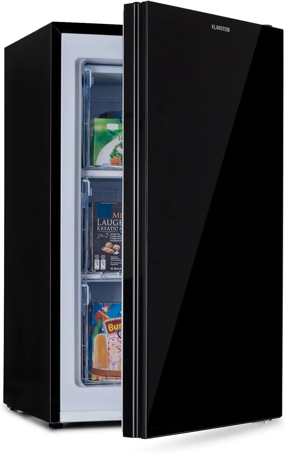 Klarstein congélateur, 1 zone de refroidissement, thermostat à 5 niveaux, 0 à -18 ° C, volume 60 litres, Pluto, avec façade en verre, silencieux