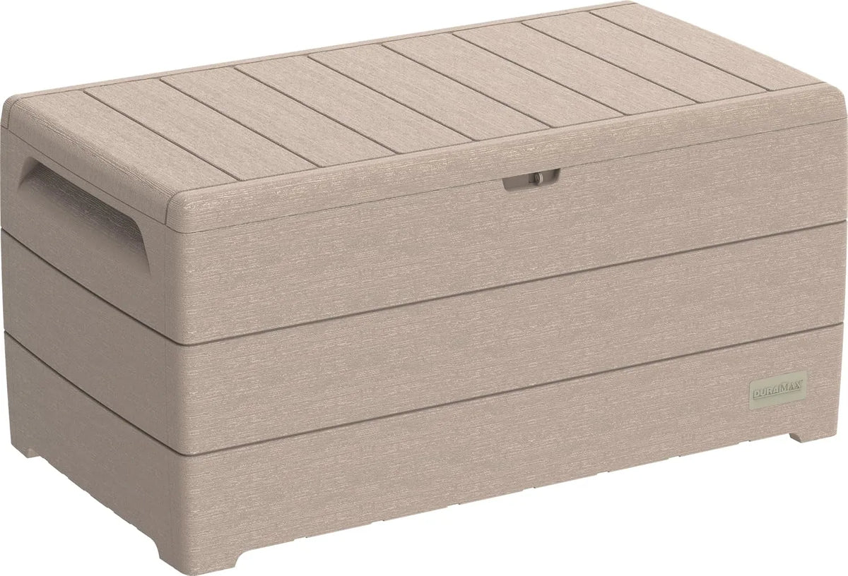 416 Litre Duramax Durabox, 110 Gallons Plastic Storage Box, Garden Furniture Cushion Box, Safe & Secure, Warm Taupe, Outdoor Plastic Deck Box