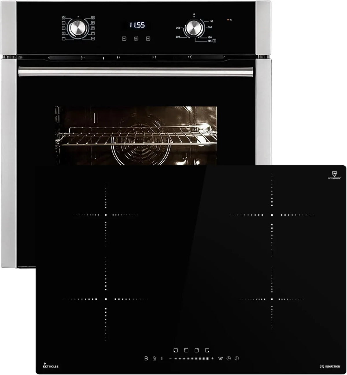Cuisinière EB8005ED IH87704RL SET8005IH877RL, 60cm Four encastrable + 77cm Plaque Induction, Circulation de l'air, Fonction pizza, Gril, Air chaud