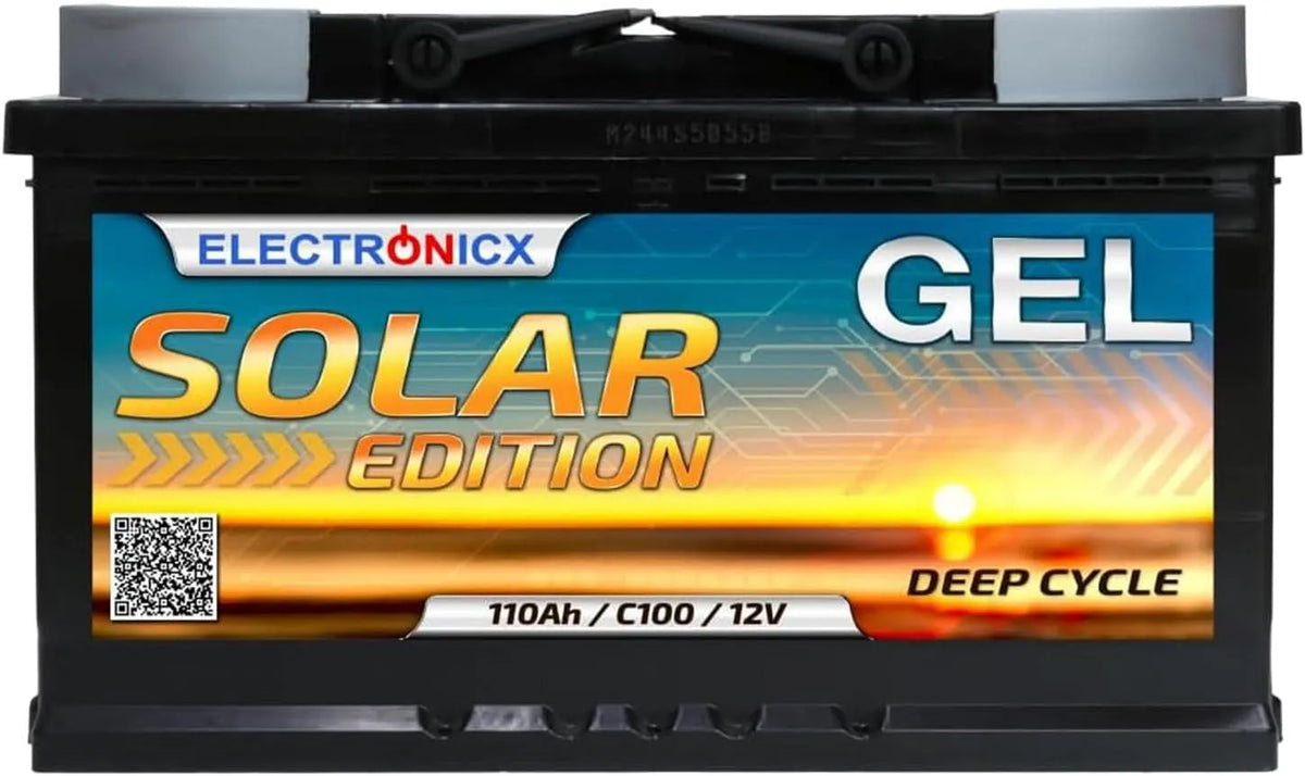 Gel tension 12V 110Ah Édition Solaire C100 Electronicx Batterie, Batterie de Service à décharge Lente 110 Ah, Technologie Gel, Borne Positive à Droite