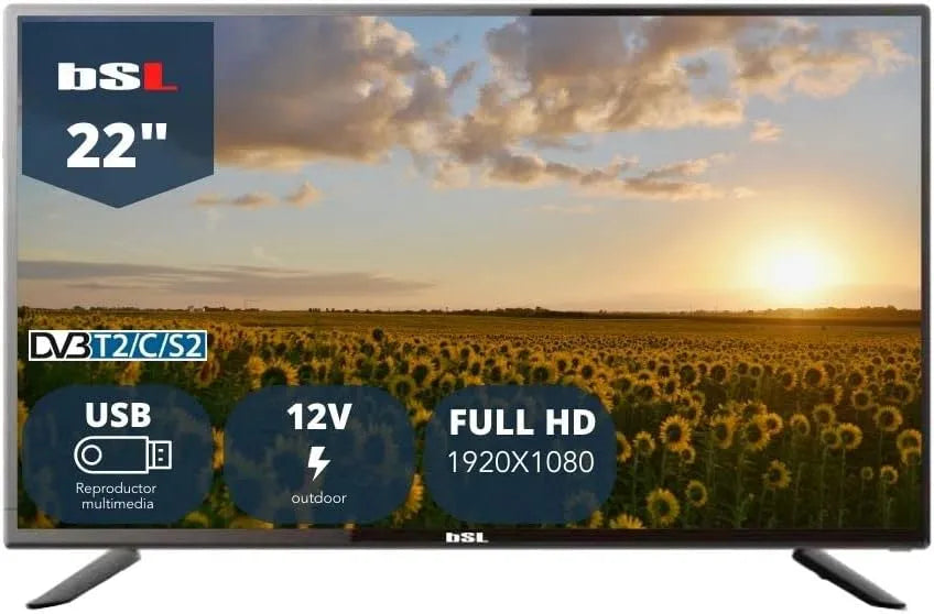 Modèle BSL-22112 TV 22' V, 1920X1080p BSL 22112 V TDT2 DVBT2, classe énergétique d'efficacité énergétique F -.Alimentation en 12v et 220v., LED