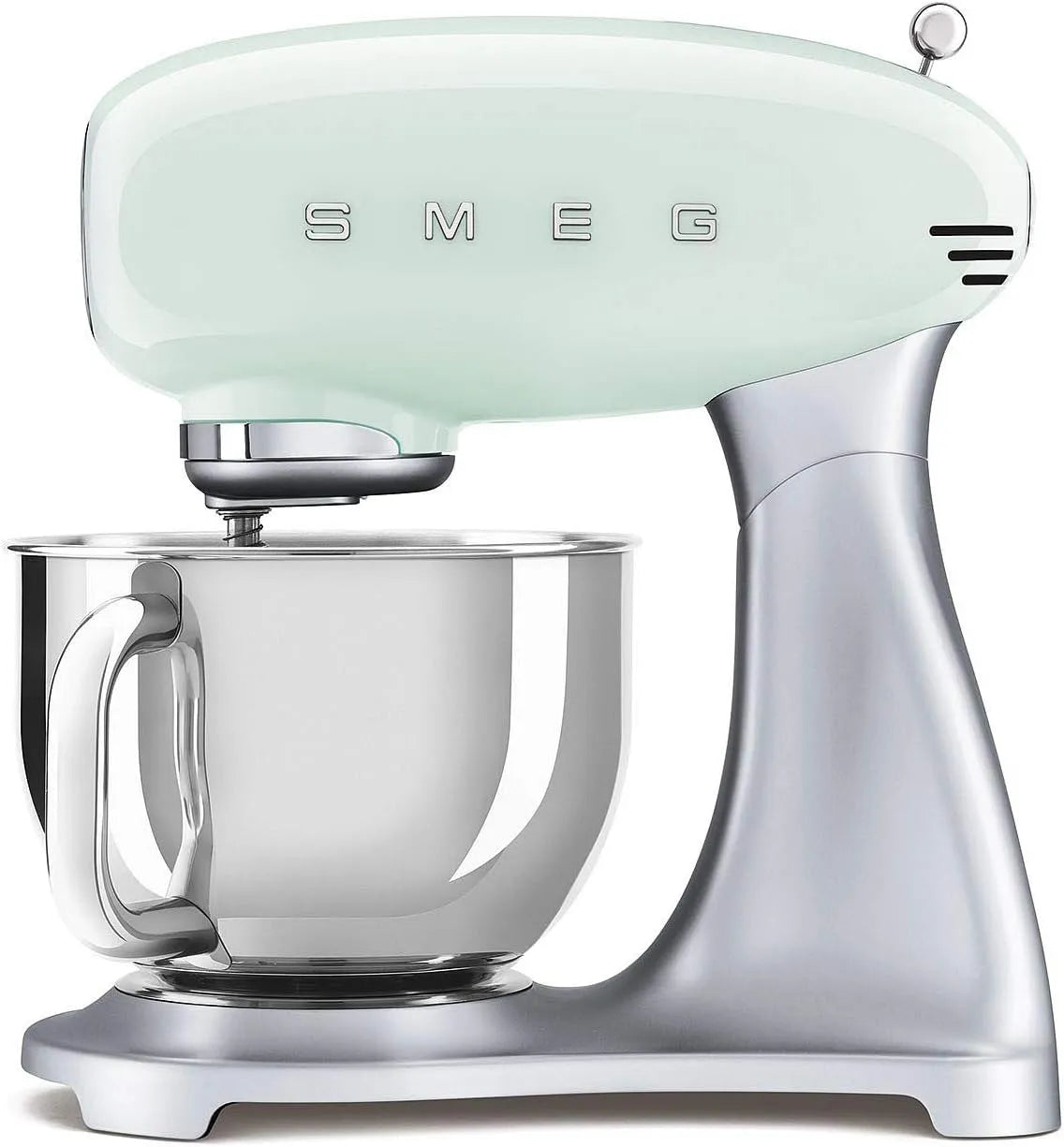 Smeg robot pâtissier SMF02PGEU, 10 Niveaux de Vitesse, Fonction Mise en Marche Progressive, Batteur Plat, Vert d'Eau, Bol 4,8 L, puissance 800W