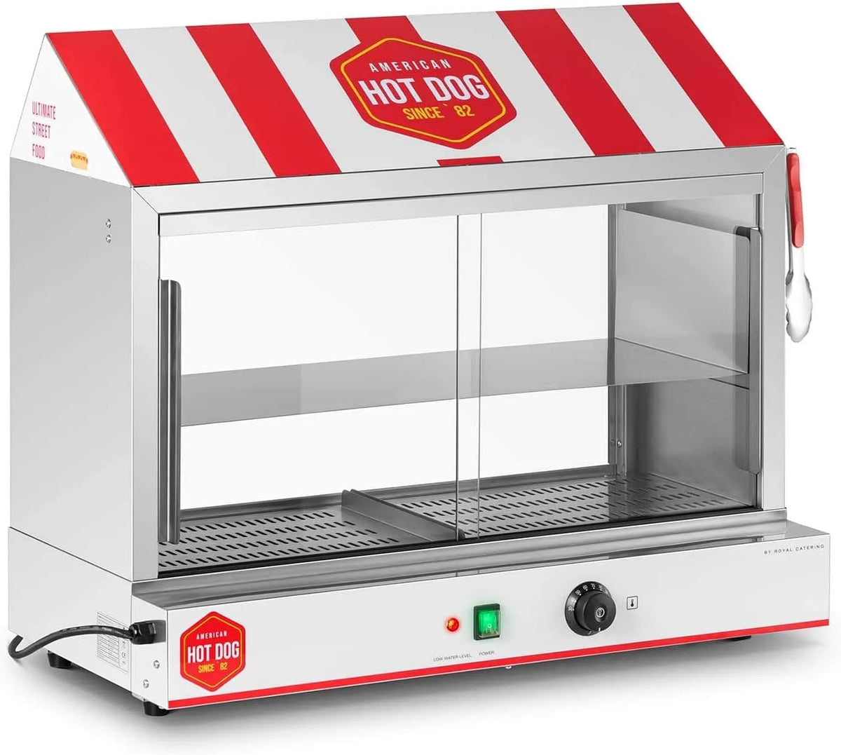 Royal Catering, Cuiseur à Vapeur Pour Hot Dogs 300 saucisses + 100 pains, 2 400 W, Verre Machine Appareil Pro Professionnelle Steamer, 30-110 °C, Inox