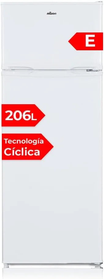 Réfrigérateur NF145500E, Niveau Sonore 40 dB, 2 Portes., Capacité 206 Litres, Classe Énergétique E, finition blanche, Moteur Universel, Cyclique