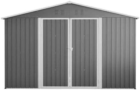 Abri de jardin, en métal 300 x 252 cm, pour vélos et outils, Grand résistant aux intempéries avec toit à pignon, XXXL, finition grise