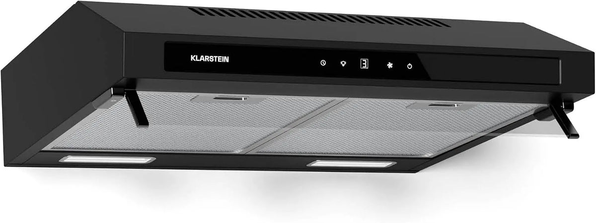 Klarstein hotte aspirante, Hotte murale de cuisine 60 cm, Double moteur 2x60 W, 400 m³/h, Purista Force, Filtre à charbon, Panneau tactile LED, CEE C