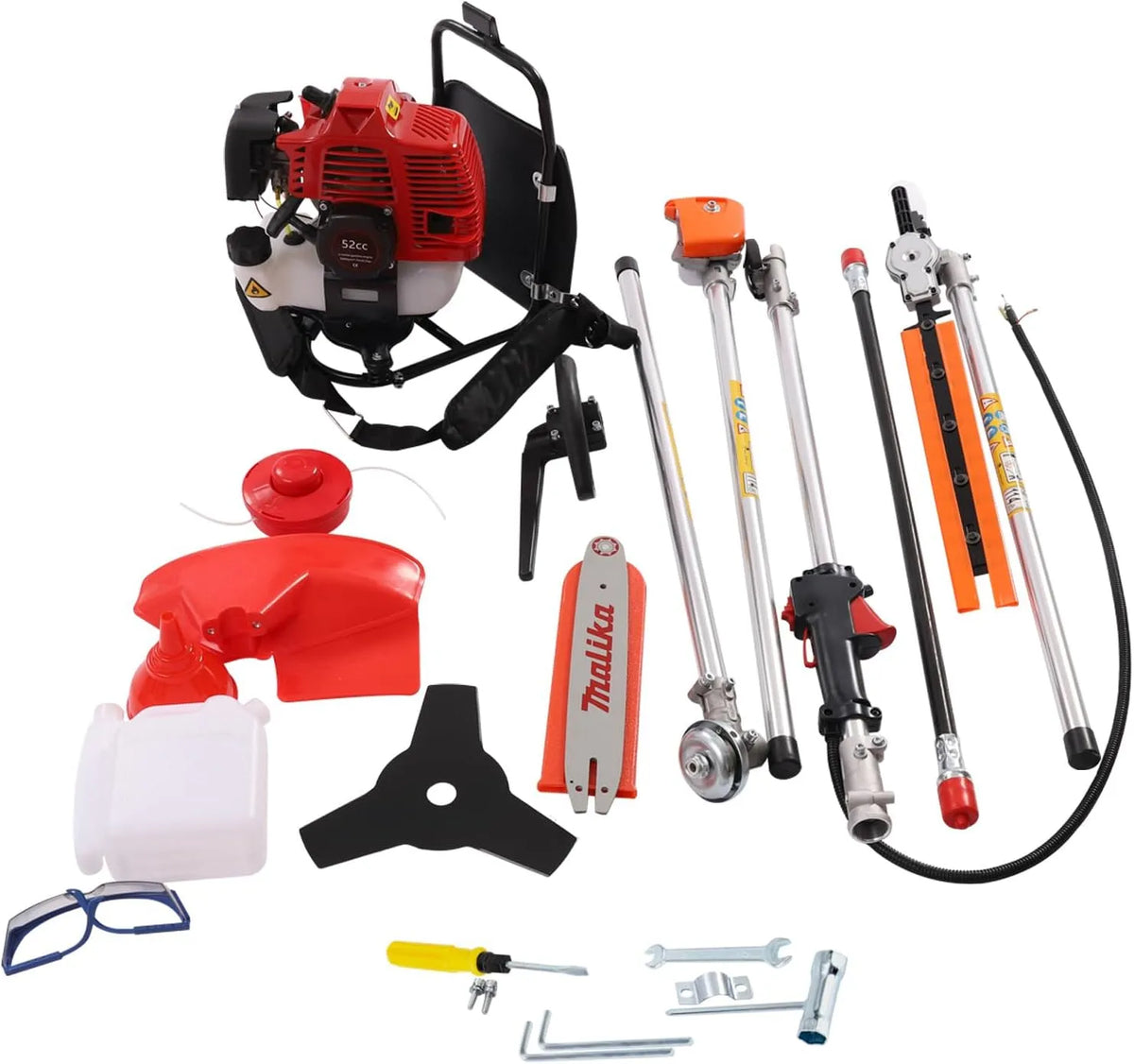 Débroussailleuse 8500, à essence 52 cm³, Appareil multifonction 3 en 1 avec tronçonneuse et tête de tonte