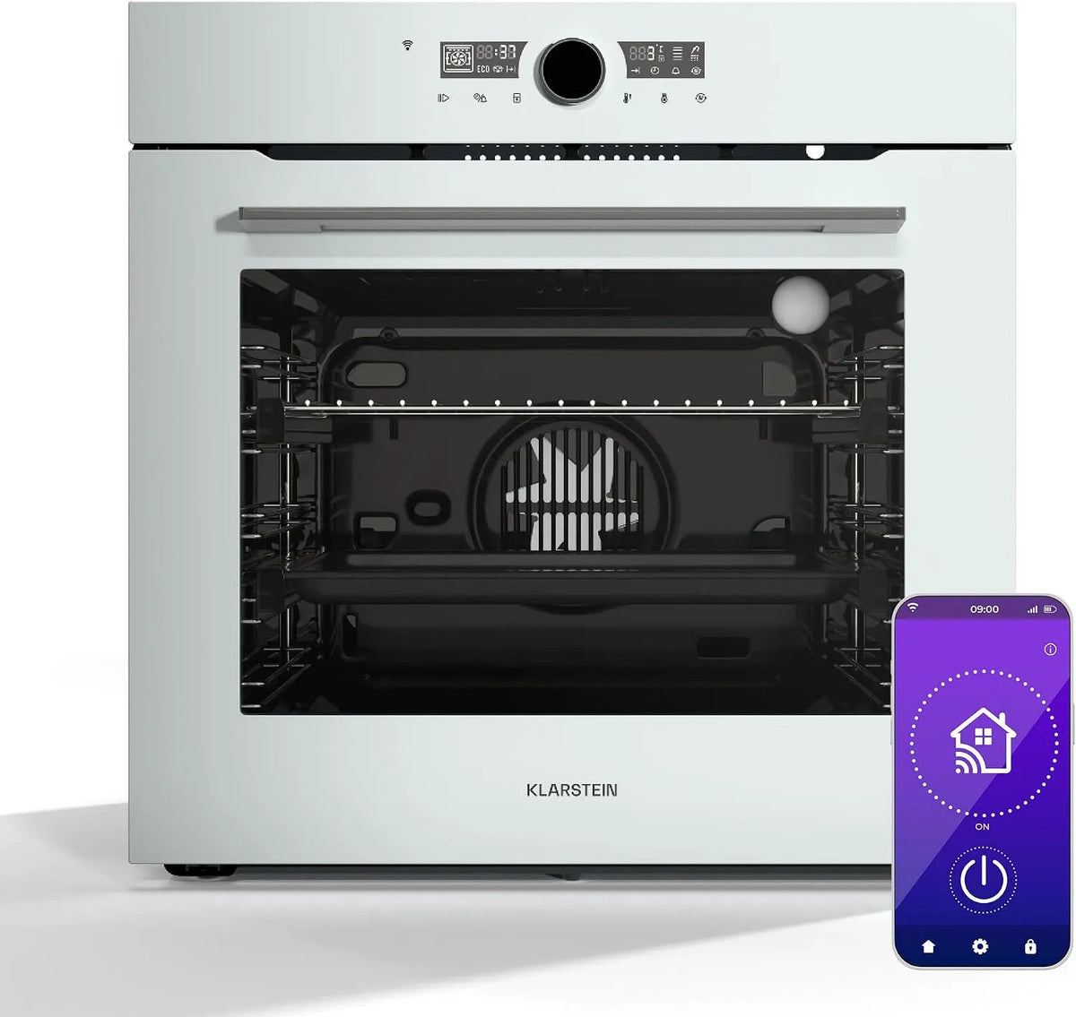 Klarstein four, capacité 73L, Design Élégant, Porte Froide Triple Vitrage, Électrique Encastrable Chaleur Tournante, Illuminosa Smart Encastrable