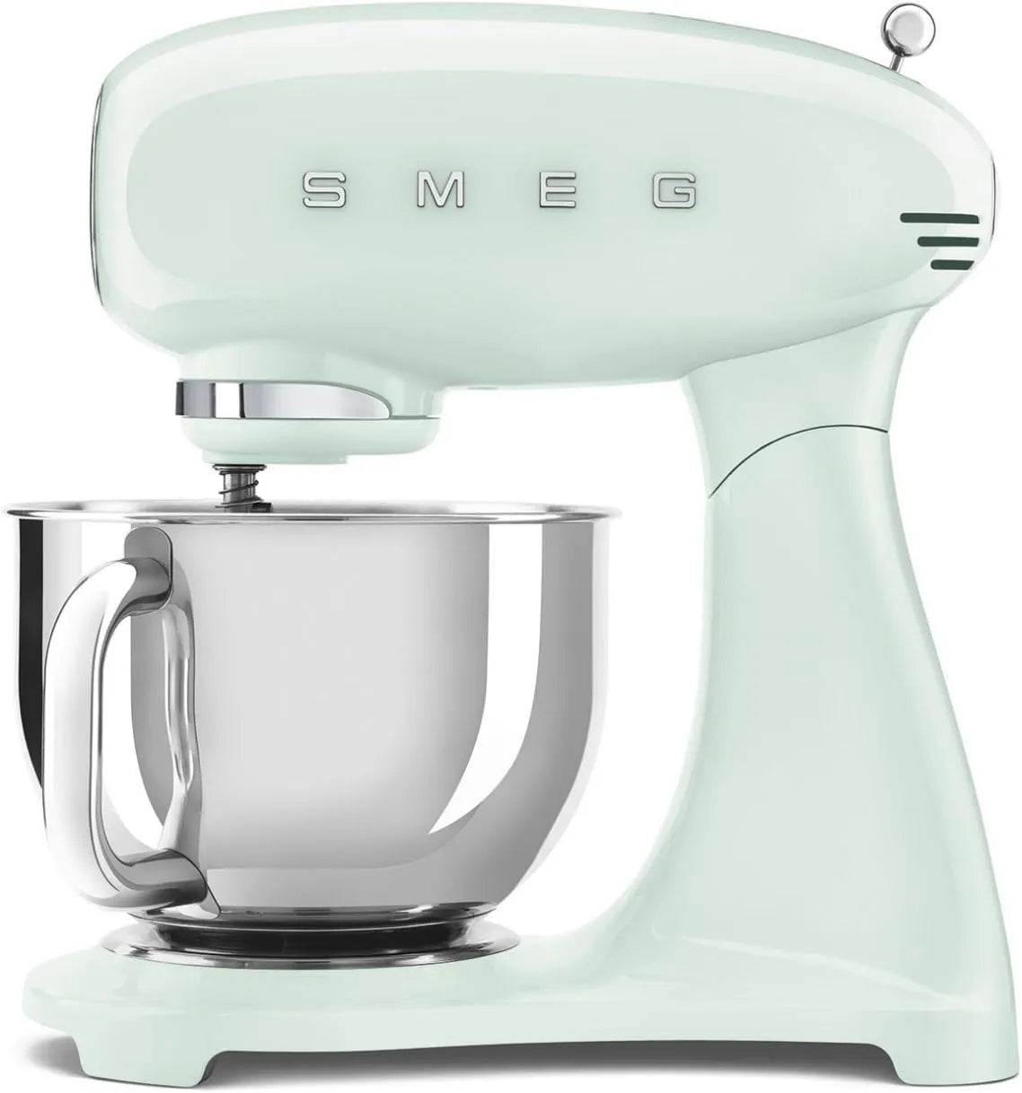 Smeg robot pâtissier SMF03PGEU, 10 Niveaux de Vitesse, puissance 800W, Verrouillage Moteur de Sécurité, Vert d'Eau, Bol 4,8 L, 3 Batteurs