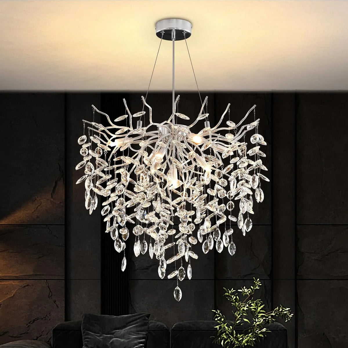 Table, Rond Avec branches d'arbre Lustre en Cristal Pour à Manger Cuisine Salon Chambre, YZBEIMDAI Moderne Lampe à Pendentif en Cristal