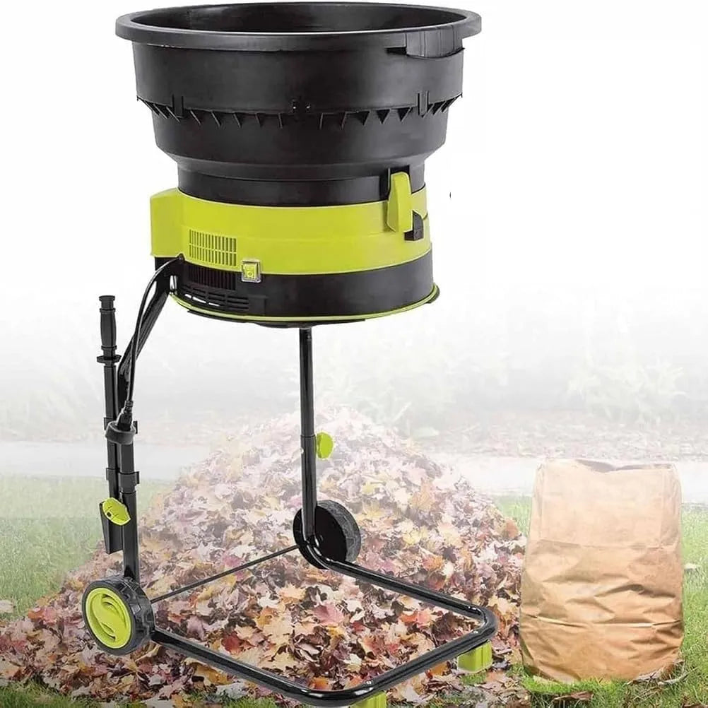 Broyeur de feuilles, électrique avec roulettes, broyeur à grande vitesse pour déchets de jardin, sac de collecte inclus