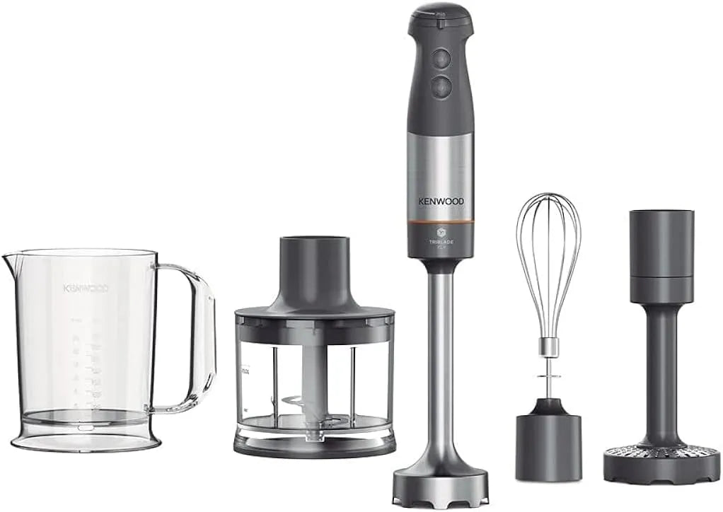 Kenwood mixeur HBM60.307GY, puissance 1000 W, passe au lave-vaisselle, hachoir 500 ml, fouet en métal et purée en plastique sans BPA, finition grise