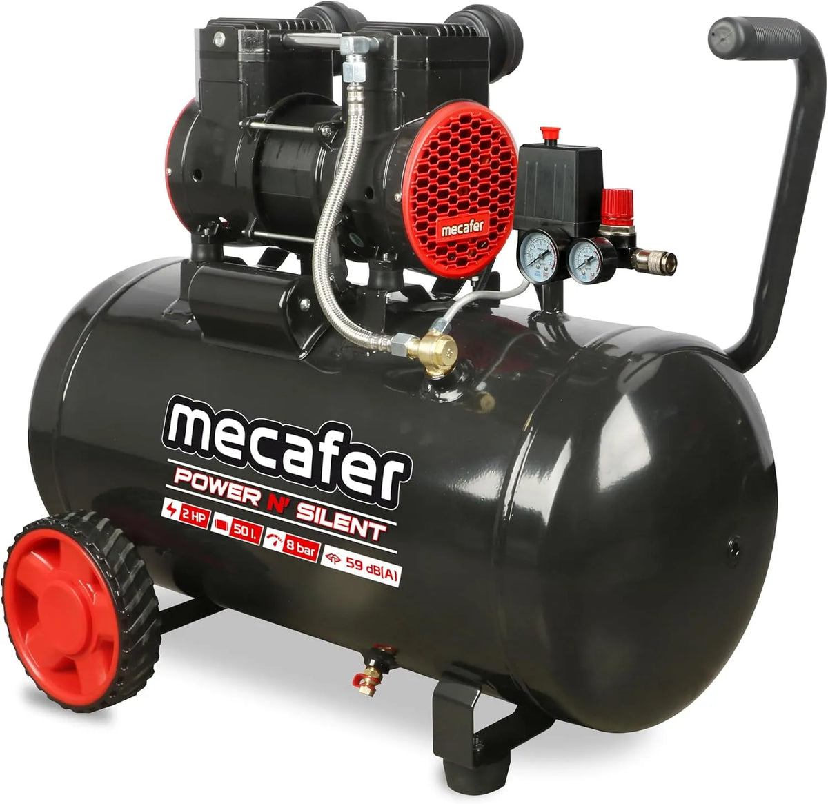 Compresseur 425653 2HP Mecafer, Power N Silent 8 bar, capacité 50L