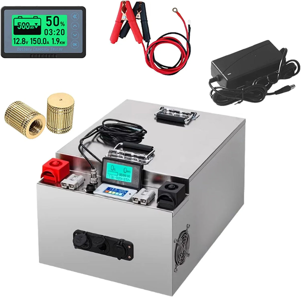 200Ah 250Ah 300Ah 340Ah Batterie Lithium-Fer-Phosphate, Batterie Lithium avec Chargeur et Capuchon en cuivre pour Moteur de 2000 à 4000W.
