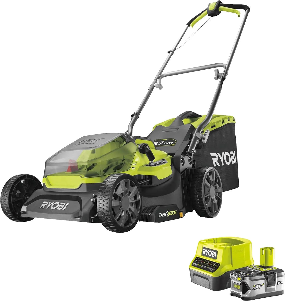 Ryobi tondeuse RY18LM37A-140, tension 18V 37cm, 1 Batteries Lithium+ 18V 4,0 Ah et 1 Chargeur Rapide 2,0 A