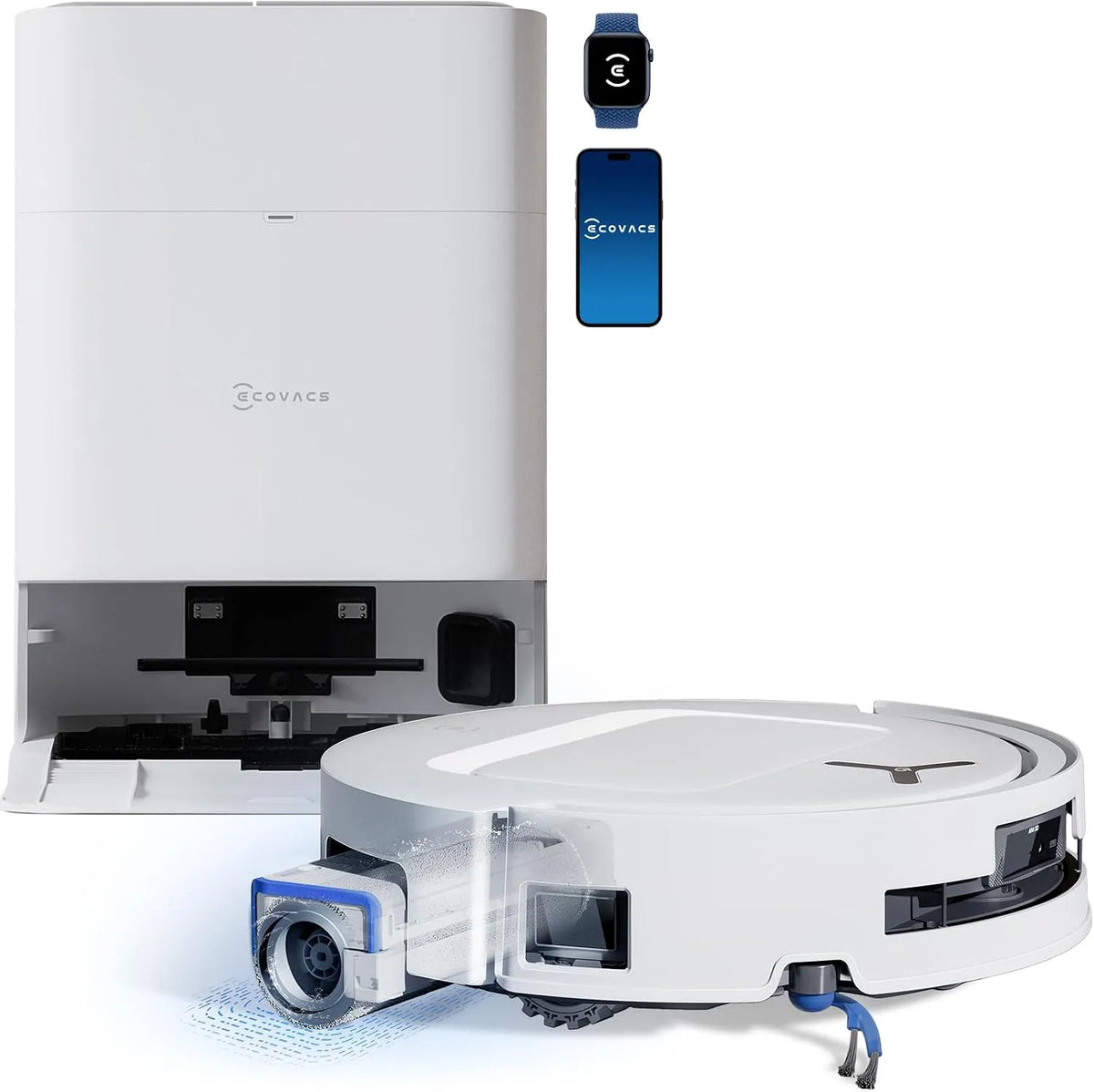 Ecovacs aspirateur robot T80, 18 000 Pa, ZeroTangle 3.0, Lavage à l'eau Chaude 40-75 ℃, DEEBOT Omni Laveur, Séchage à air Chaud, finition blanche