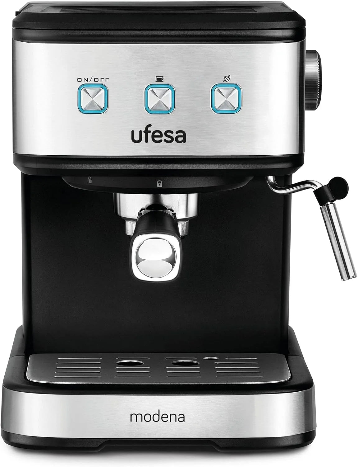 Machine à café CE7242 Ufesa Modena, 20 Bars, puissance 850W, Buse Vapeur, Inox, 2 Modes: Café Moulu ou à Dose Unique, Réservoir d'1.5L