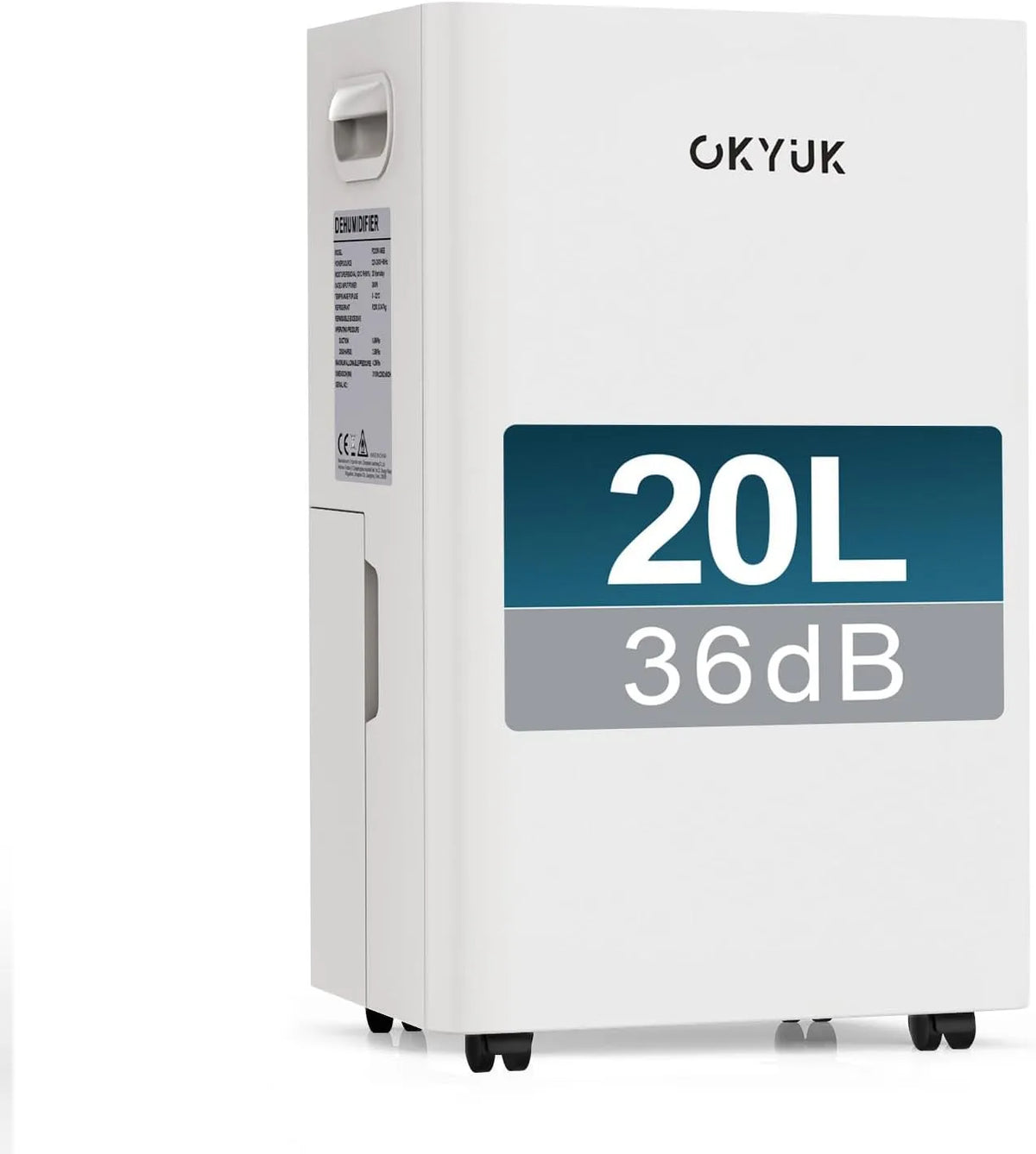 Déshumidificateur, d'Air 20L, pour maison 60m² avec arrêt automatique, Échange 1 an, Gar. 10 ans, finition blanche 20L, jour, idéal pour, chambres