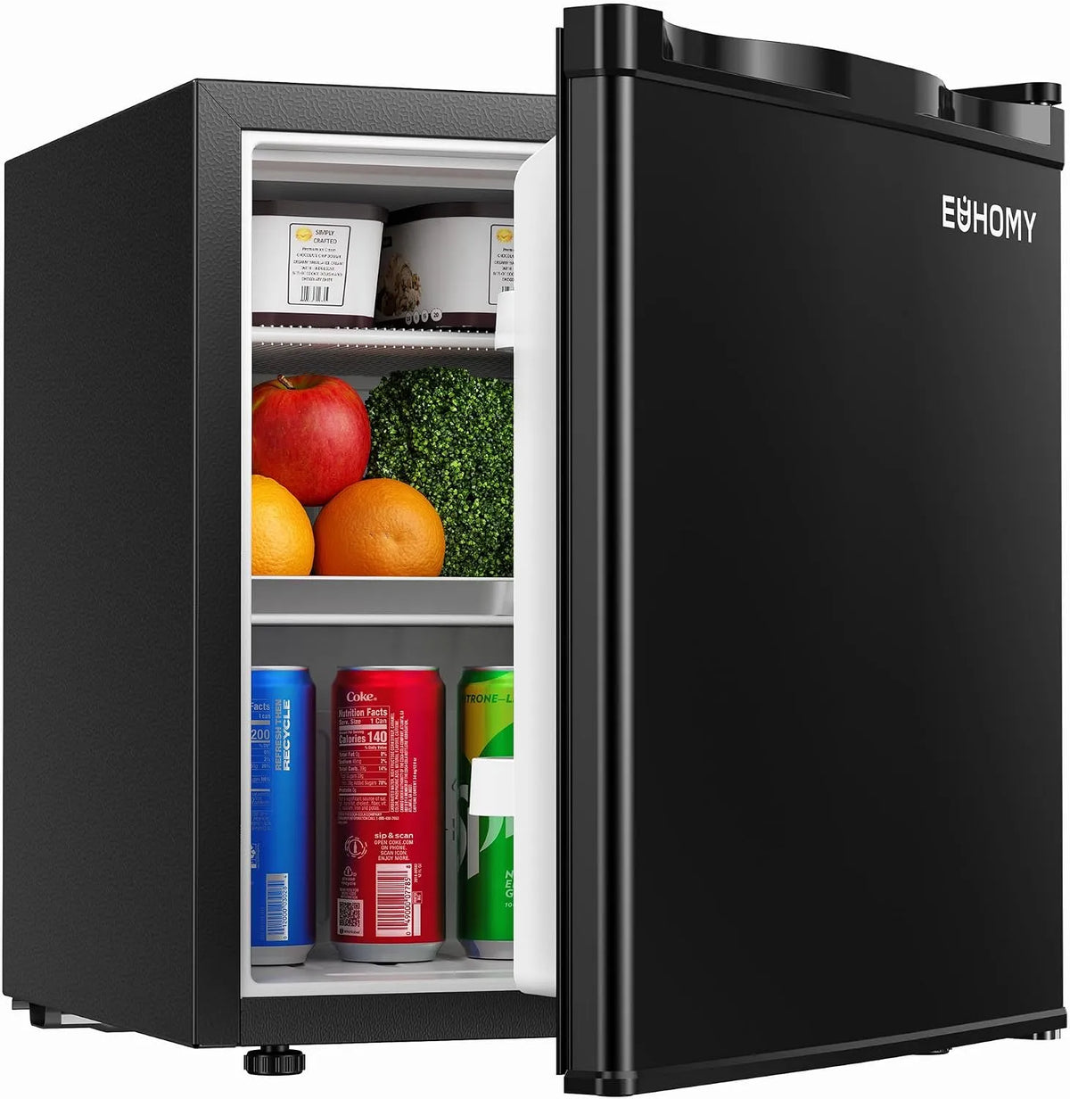 Réfrigérateur EUHOMY Mini, capacité 46 L avec congélateur, compact réversible à porte simple, thermostat réglable, économie d'énergie, bureau, dortoir