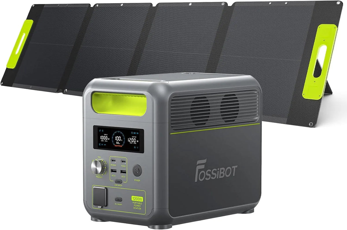 Station électrique portable F1200 LiFePO4 4000 FOSSiBOT, Portable 1200W avec Portable Panneau Solaire 110W, Générateur Solaire pour Camping, 7 Sorties